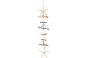 JQAQJU Wooden Driftwood Wall Decor, Starfish Bathroom Decor with Sea Shells, Driftwood Beach Room Decor for Home Indoor Outdoor, Coastal Wall Art for Living Room, Bedroom and Dining Room Blue