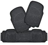 Zento Deals 3 Piece Black Universal Fit Premium Quality Full Rubber-All Weather Heavy Duty Vehicle Floor Mats