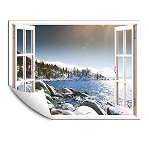 Wall Murals for Bedroom Fake Window Beach White Window Removable Wallpaper Peel and Stick Wall Stickers - 24x32 inches