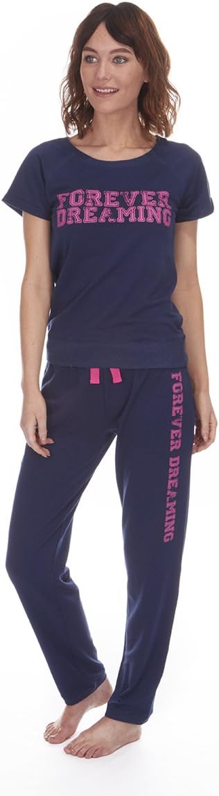Forever Dreaming Ladies Printed Jersey All in One Lounge Pyjama Set Top Bottoms