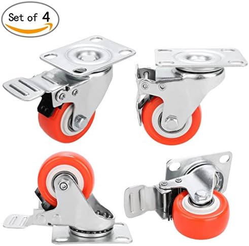 Nacy 2" Heavy Duty Swivel Caster Rubber Wheel with Top Plate Ball Bearings Set of 4 Orange 880Lbs