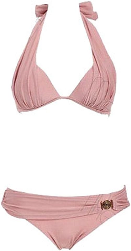 Aitida Women Vacation Sexy Drape Bikini Set Bandage with Padded Bra Swimsuit (Asian L, Nude color)