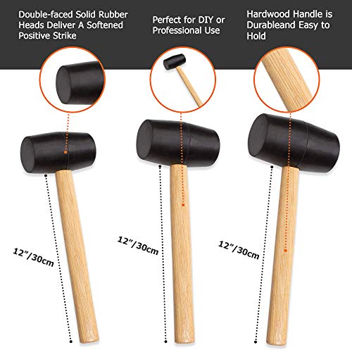 Wood Handle Rubber Mallet Hammer 5 Piece Set 8Oz, 16Oz & 32Oz Mallets