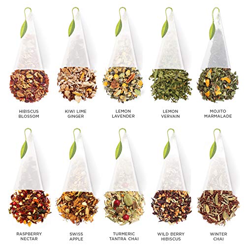Tea Forte Tea Chest - Caja de Cata de Tés Herbales, Surtido de 40 Infusores Piramidales Hechos a Mano, Incluye Manzanilla, Chai, Menta y Más