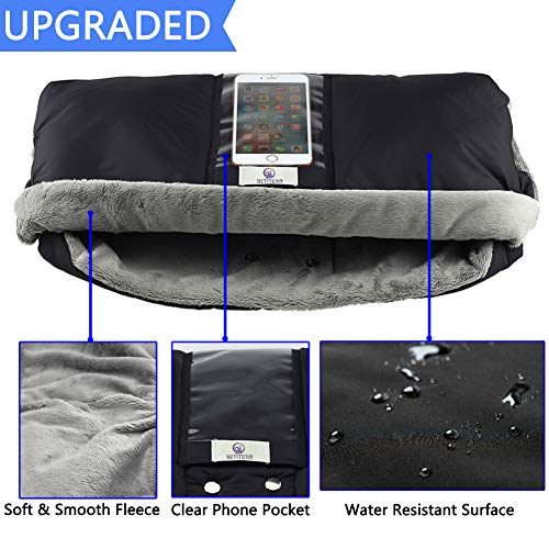 Fleece Stroller Hand Muff, BETITETO Winter Anti-Freeze Gloves for Baby Stroller Jogger Pram Water Resistant Warmer Gift for Parents and Caregivers (Black - Upgrade Version)