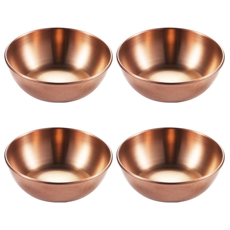 Operitacx Rose Gold Stainless Steel Small Plate Set of 4 Mini Sauce Bowls Steel Tray for Home Serving Sushi Desserts Condiments