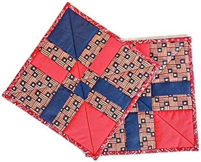 Quilted Handmade Pot Holders - Red, White, Blue (Set of 2)