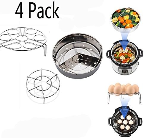 4 Pieces Steamer Basket Egg Rack Set for Instant Pot Pressure Cooker Accessories, Homeself Stainless Steel Vegetable food Stand Trivet Removable Dividers, Fits 5,6,8 qt Insert Cooker