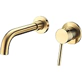 Sumerain Wall Mount Bathroom Faucet Brushed Gold,Single Handle with Brass Rough-in Valve