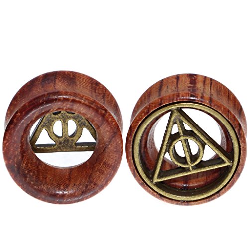 Deathly Hallows Organic Wood Flesh Tunnels Double Flared Ear Stretcher Saddle Plugs Gauge 8mm 0g