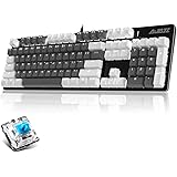 NACODEX AK50 Full Size Mechanical Gaming Keyboard with PBT Keycaps - White Backlit - Metal Panel Floating Design, 104 Keys An