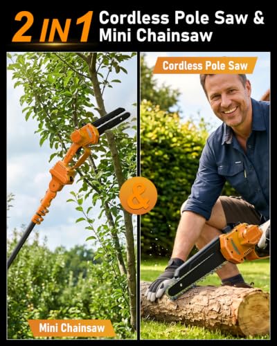 2-in-1 Electric Pole Saw 6“ Mini Chainsaw Cordless Telescopic 2x4.0Ah Batteries Fast photo 12