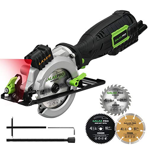 Circular Saw, GALAX PRO 5.8A 3500RPM 4-1/2" Professional Corded Circular Saw with Laser Guide, Rip Guide, Vacuum Adapter, 3Pcs Blades plus 1 Hex Wrench, Max Cutting Depth 1-11/16"(90°), 1-1/8"(45°)