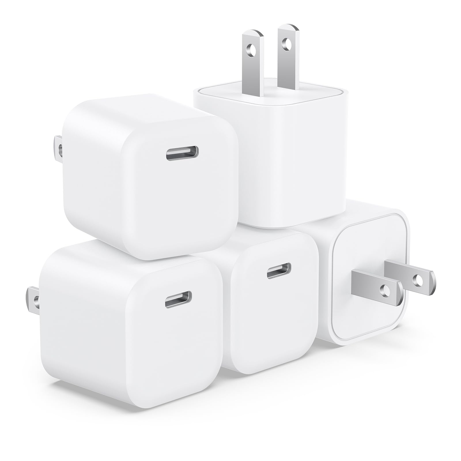 USB C Charger Block, Besgoods Phone Charger Power Adapter C Type Fast Charging Cube Wall Plug Compatible with iPhone 17 16 15 Pro Max 14 13 12 11 SE XR XS X 8 iPad Watch-White,5Pack
