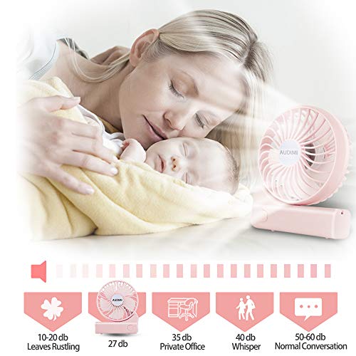AUDIMI Handheld Fan with Rechargeable Battery Folding Personal Desk Fan Portable Small Operated Electric Fan for Traveling Office Outdoor - Pink - Thumbnail 6