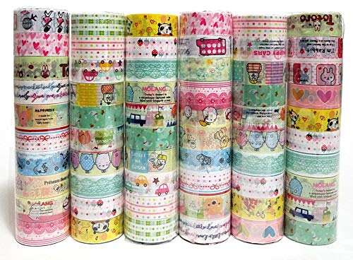 Box of 60 Rolls Cartoon Design Washi Tapes Set,Decorative Masking Washi Tapes Adhesive Scrap Booking Sticker School/Party Supplies DIY Arts Crafts Decoration and Kid Gifts - Thumbnail 3
