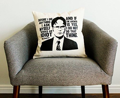 The Office TV Show Dwight Schrute "Idiot" Quote Pillow -Home Decor, Father's Day Gift, Gift for Him, Gift for Mom, Gift for Dad, Grad Gift