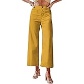 miduo Womens High Waisted Cropped Wide Leg Stretchy Straight Pants Trousers with Pockets