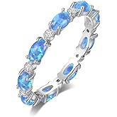 Angol Opal Ring for Women Rose Gold Plated 925 Sterling Silver Opal Engagement Wedding Promise Rings Jewelry Gifts for Her (9, Silver,Blue Opal)