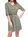 Allegra K Women 3/4 Sleeves Button Upper Above Knee Belted Stripes Dress S Green