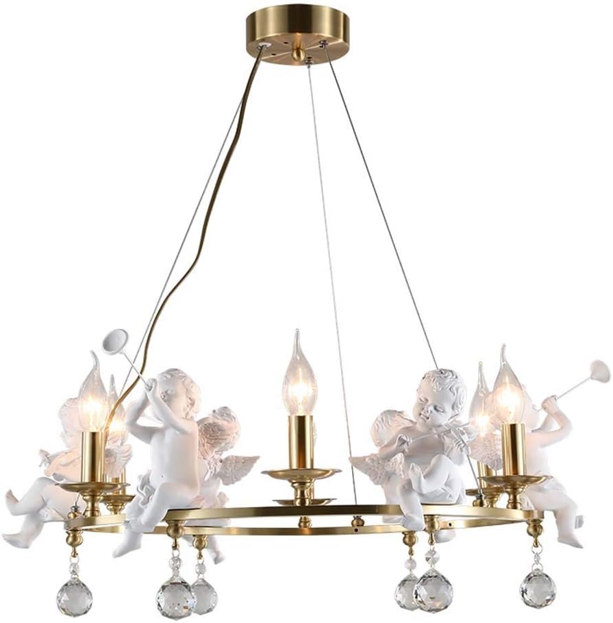 KJDFN Light Luxury Nordic Garden Angel Chandelier Dining Room Lamp Bedroom Lamp Living Room Lighting Room Warm Copper Chandelier Diameter 55cm, 70cm Simple and Durable (Size : 70cm)