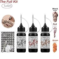 Temporary Tattoos Kit, Semi Permanent Tattoo Freehand Bottle (Organic Jagua Fruit Based) with Special Design Tattoo Stencils,DIY Fake Freckles 3 Bottles(Black/Red/Brown)