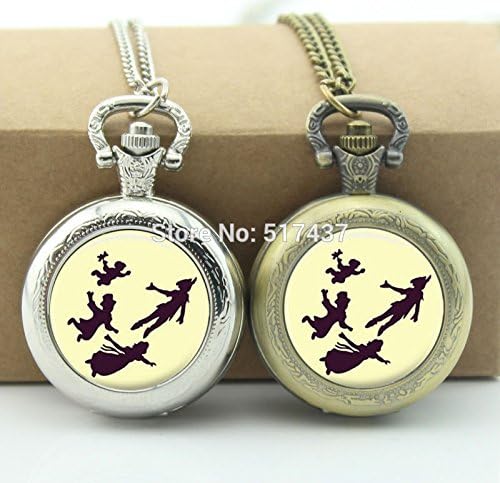 Pretty Lee Peter Pan Pocket Watch Peter Pan Jewelry Living Locket Necklaces Vintage Pocket Watch Necklace Silver
