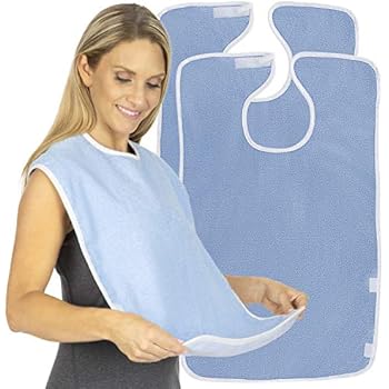 Vive Adult Bibs (2 Pack) - Waterproof Apron Set for Men, Women for Eating with Adjustable Strap - Washable Reusable Large Terry Cloth for Elderly, Seniors and Disabled - Extra Long Clothing Protector