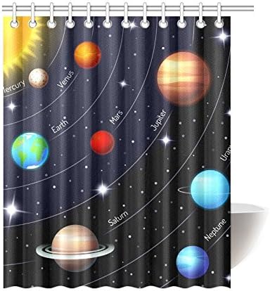 POEENG Custom Colorful Solar System Waterproof Polyester Shower Curtain 66"x72"