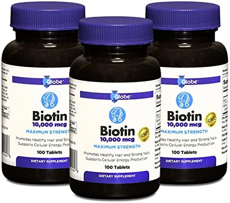 Globe Biotin 10,000 mcg Maximum Strength Tablets, 100-Count (3-Pack)