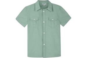 BIENZOE Boys Short Sleeve Shirt for School: Kids Button Up Collared Dress Fashion Shirts