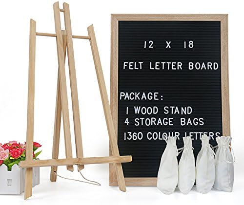 Letter Board - Kainoua Large Changeable Felt Letter Board 12x18 Inches with 1360 Colorful Letters, Wooden Stand, Oak Frame &amp; 4 Storage Bags for Messages, Décor, DIY, Stores, Family Learning and More