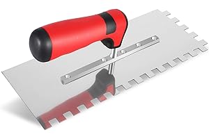 AOZBZ Concrete Trowel - 2/5" Squared-notch Trowel Stainless Steel Flat Finishing Trowel, Concrete Cement Drywall Plastering Masonry Tile Trowel Construction Hand Tools with Comfort Rubber Handle