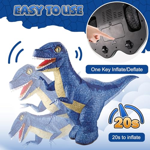Remote Control Dinosaur Toys, Realistic Electric 2.4GHz Remote Control Inflatable Dinosaur Toy, with 360°Rotation, Forward & Backward, Rechargeable Walking Dinosaur Toy for Kids 3+ Gifts, Bule