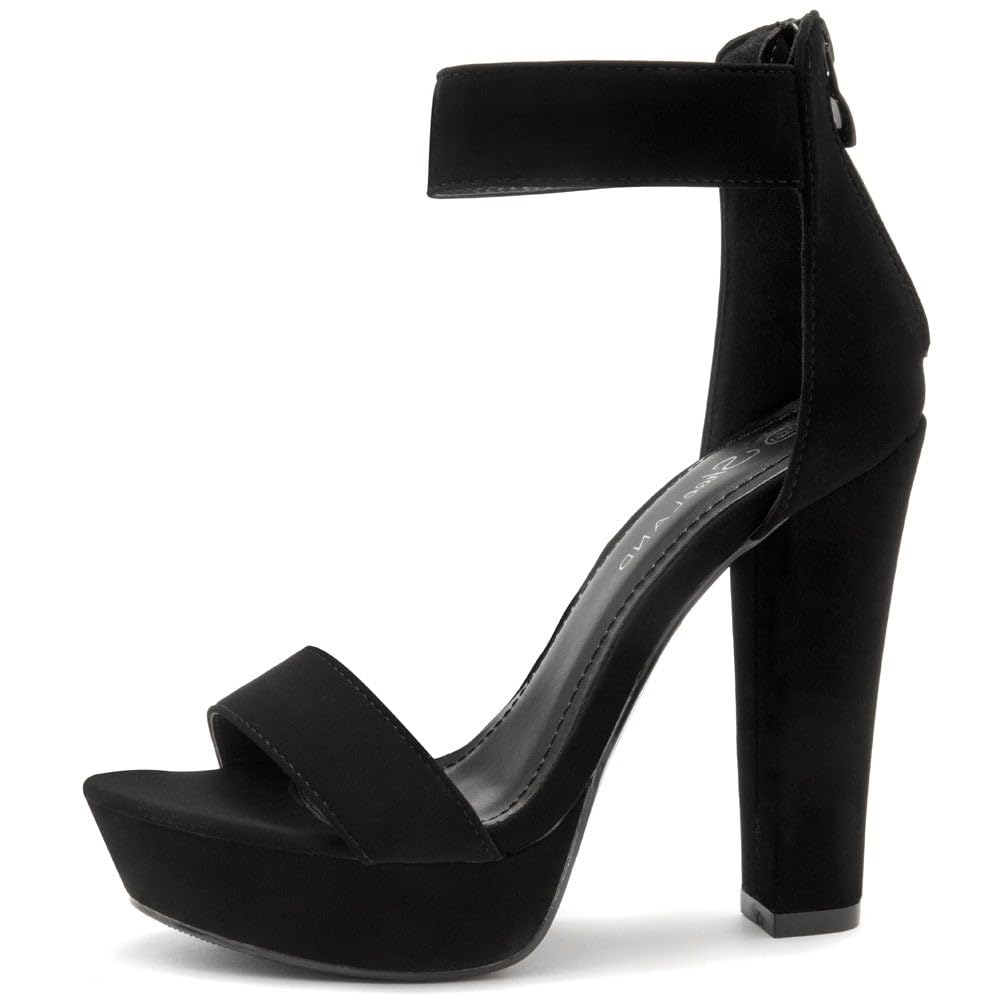 Photo 1 of Shoe Land Chunky Platform Heels for Women – 4 Inch Block Heeled Sandals with Ankle Strap, Open Toe Dressy Strappy High Heels for Wedding, Party & Formal Events, Black, Size 11 SL-Cutesy