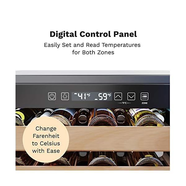 hOmeLabs-43-Bottles-High-End-Wine-Cooler-Free-Standing-Dual-Zone-Mini-Fridge-and-Chiller-for-Wines-with-Temperature-Control-Panel-Stainless-Steel-Reversible-Door-Swing-and-Removable-Wood-Shelves