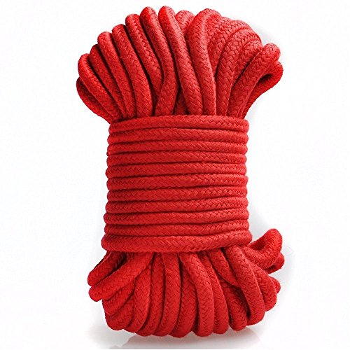 32 Feet 10m Twisted Cotton Soft Rope -Natural Soft High Quality Durable Long Rope Strap 8mm Thickness - (Red - Single)