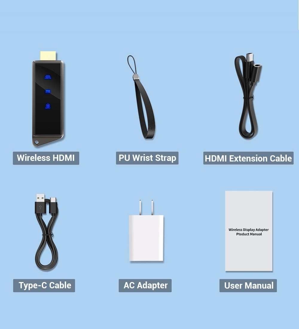 Wireless HDMI Display Dongle Adapter 1080P/60hz, Screen Mirroring Video & Audio Receiver for Streaming Movies, 4K Decoding 2.4/5G for iPhone Android Window to TV, Support Miracast Airplay DLNA