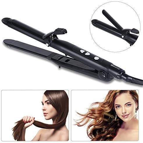 2 in 1 Hair Straightener and Curler, Ceramic Flat Iron Dual Voltage Travel Design for All Hair Types with Adjustable Temperature (200-400F), Fast Heating Technology, 60mins Auto Shut Off, 25mm