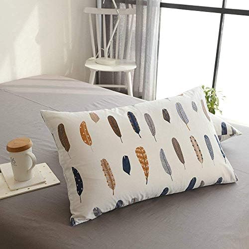 VM VOUGEMARKET White Bedding Pillowcases (Pack of 2) Colorful Feather Pillow Shams-100% Cotton Standard Queen Pillow Covers Envelope Closure End,20"ร26"(Queen,Feather)