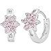 Rhodium Plated Pink Flower Hoop Earrings Girls Kids 0.39