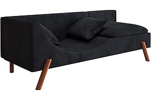PHOYAL Chaise Longue, Modern Living Room Curved Lounge Chair with 2 Pillows, Velvet Upholstered Lounge Chair for Living Room and Bedroom, 64.9”Chair (Black)