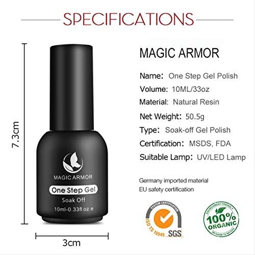 MAGIC ARMOR Black Gel Nail Polish One Step No Need Base and Top Coat Fast Cure UV Gel Polish 10ML - black