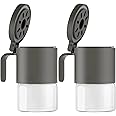 Zuutii Glass Spice Jars Moisture-Proof Spice Containers with Spoons, Set of 2 10oz/300ml Spice Bottles, Mini Seasoning Storage Jars with Flapper Caps for Salt, Sugar, Peppers, Chili in Kitchen Grey