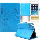 Mini 2 3 Case-LittleMax Smart Embossed PU Leather Flower Cards Holder Case Stand Cover with Auto Wake / Sleep for Apple iPad Mini 3 / 2 / 1 [Free Stylus Pen]-#1-Blue Butterfly
