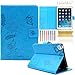 Mini 2 3 Case-LittleMax Smart Embossed Leather Flower Cards Holder Case Stand Cover with Auto Wake / Sleep for Apple iPad Mini 3 / 2 / 1 [Free Stylus Pen]-#1-Blue Butterfly