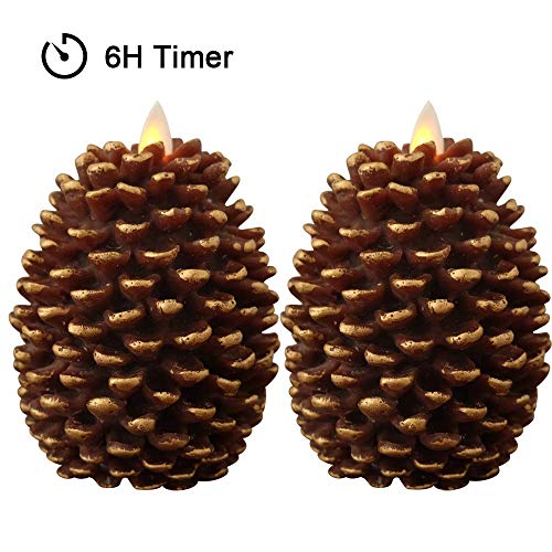 Wondise Flameless Candles with Timer, Battery Operated Flickering Wick Real Wax Pine Cone