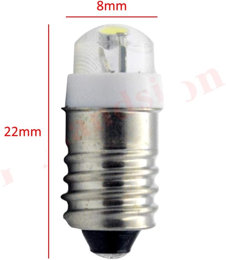 Ruiandsion 2pcs E10 LED Bulb DC 6-12V 0.5W 6000K White 100LM LED Bulb for Torchlight Flashlight Torch Headlight,Negative Earth - Image 4