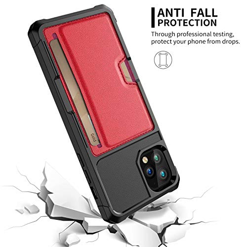 iPhone 11 Pro Max 2019 6.5 Case, Ranyi Carbon Fiber Wallet Case with Credit Card Holder Shock Absorbing Resilient TPU Rubber Defender Protective Case for 2019 6.5 Inch iPhone 11 Pro Max (red) - Thumbnail 2