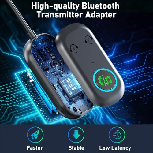 Dalimee Bluetooth Transmitter Adapter for Airplane, Bluetooth Receiver for Headphones, Dual Pairing, Stable Connection, Aux Bluetooth Transmitter Receiver for TV, Headphones, Air fly, Car, Airplane